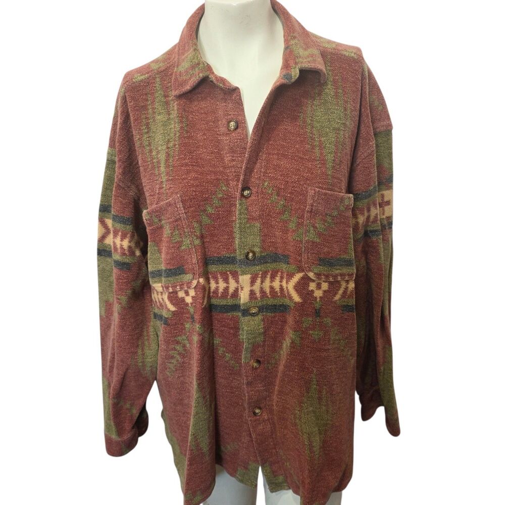 Orvis Southwest Aztec Fleece Shirt Jacket Button Front Western Large